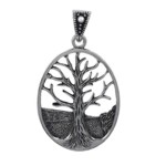 Sterling Silver Oxidized Tree of Life Oval Pendant